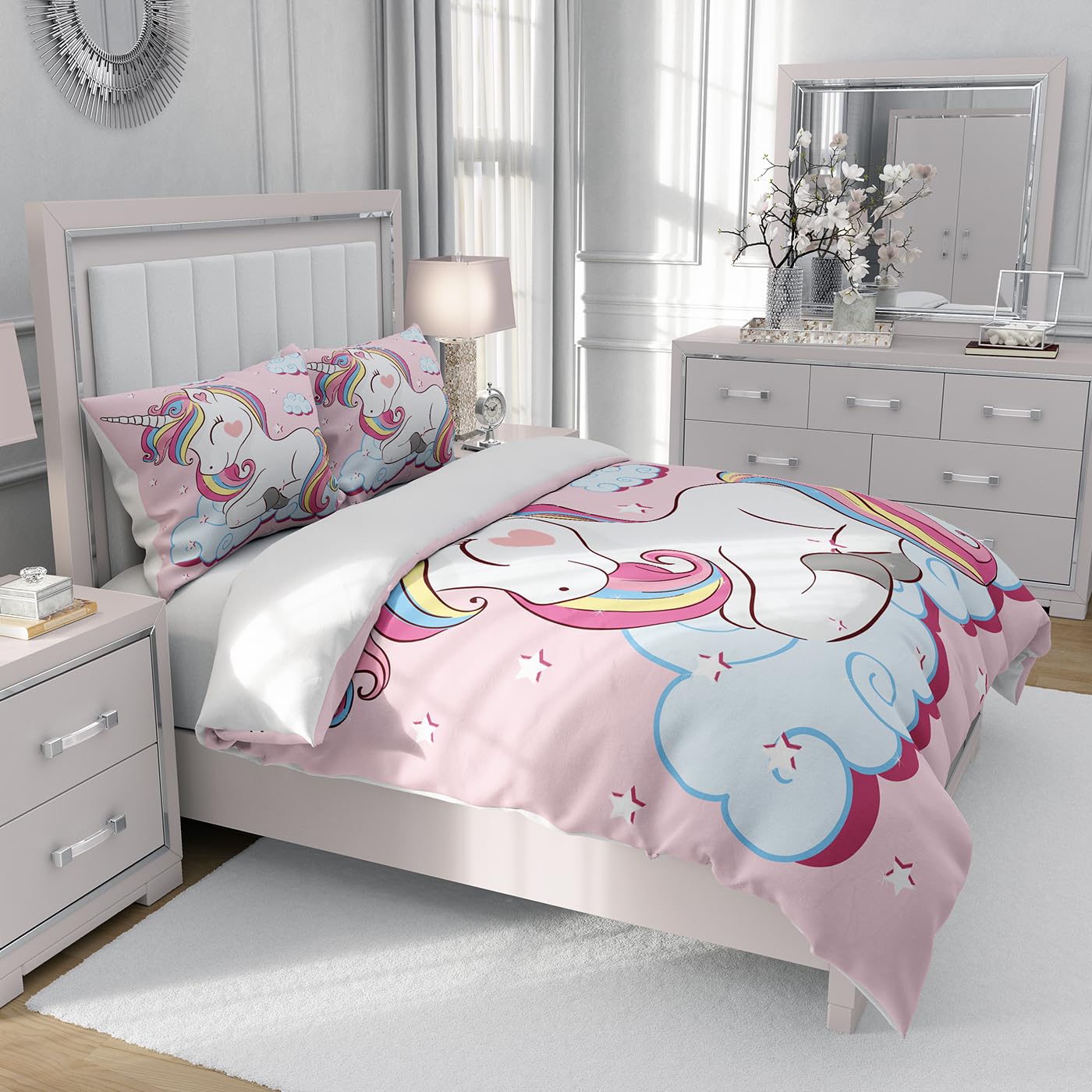 Multicolor - Kinder - Rozen - Zachte - Unicorn - Dekbedovertrekken
