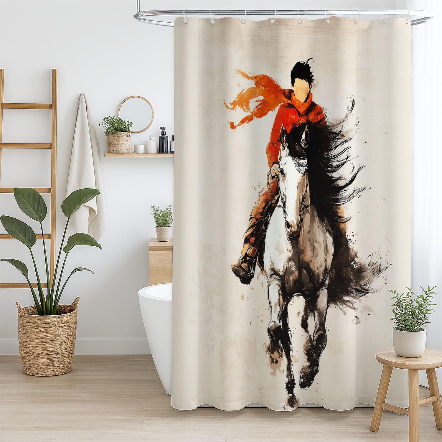 Generico Tenda da doccia Fantasia Cavallo Cowboy, Beige tenda da doccia Vintage per il bagno, tessuto in poliestere impermeabile con ganci 180 x 200 cm Per La Vasca Da Bagno Casa E Hotel Caravan