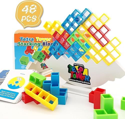 Miniatura 2 de LANLV Juego de 48 piezas de torre Tetra, juego de equilibrio de bloques apilables, juego de torre Tetra para adultos, juegos de mesa para niños y