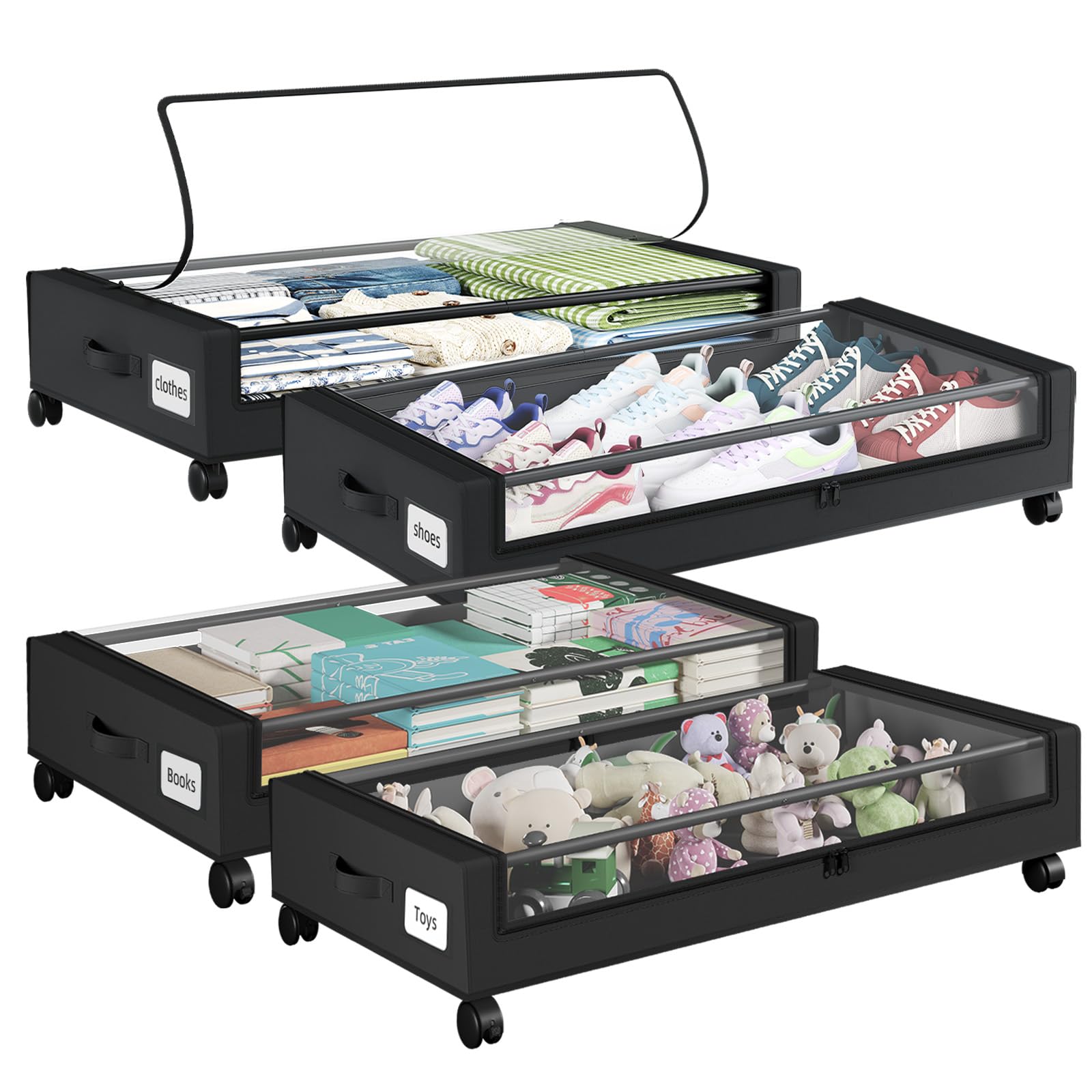 Somdot Under Bed Storage with Wheels, 4 Pack Under Bed Storage Containers