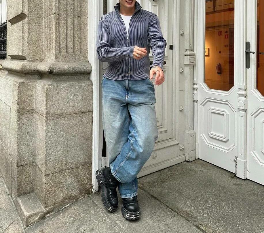 Men Y2k Skater Jeans Vintage Low Rise Baggy Straight Leg Jeans Casual Stretch Loose Fit Denim Pants Streetwear - Image 4