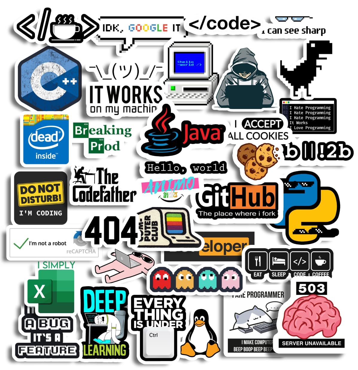 34pcs Coder Aesthetic Sticker Pack from animo india Perfect for Laptop Computer Car Water Bottle Travel Case Guitar Luggage Motorbikes(Hd Colors, Non Residue Removal)…