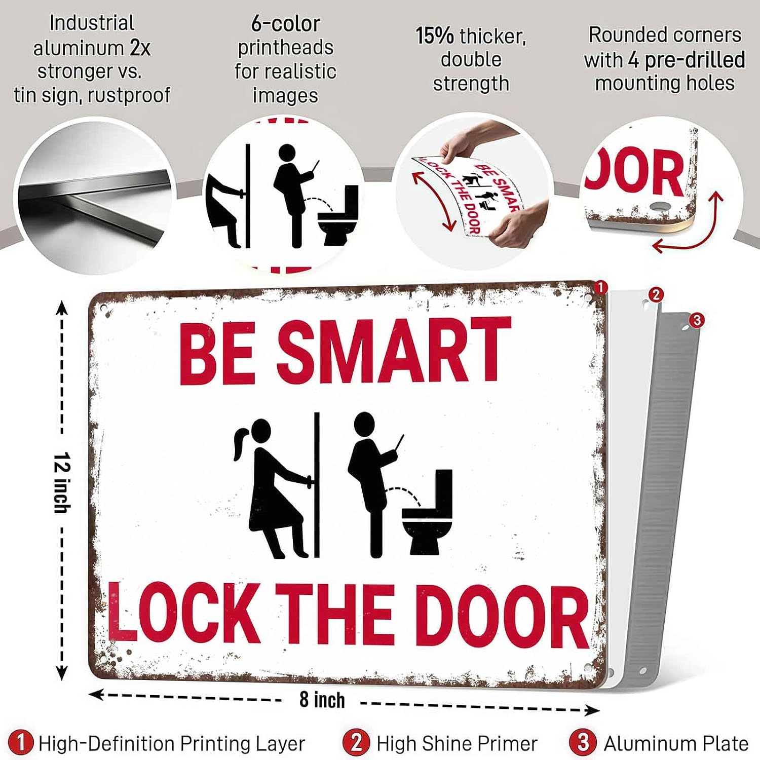Funny Bathroom Humor Metal Sign 8x12 Inch for Restroom Wall Decor image 3