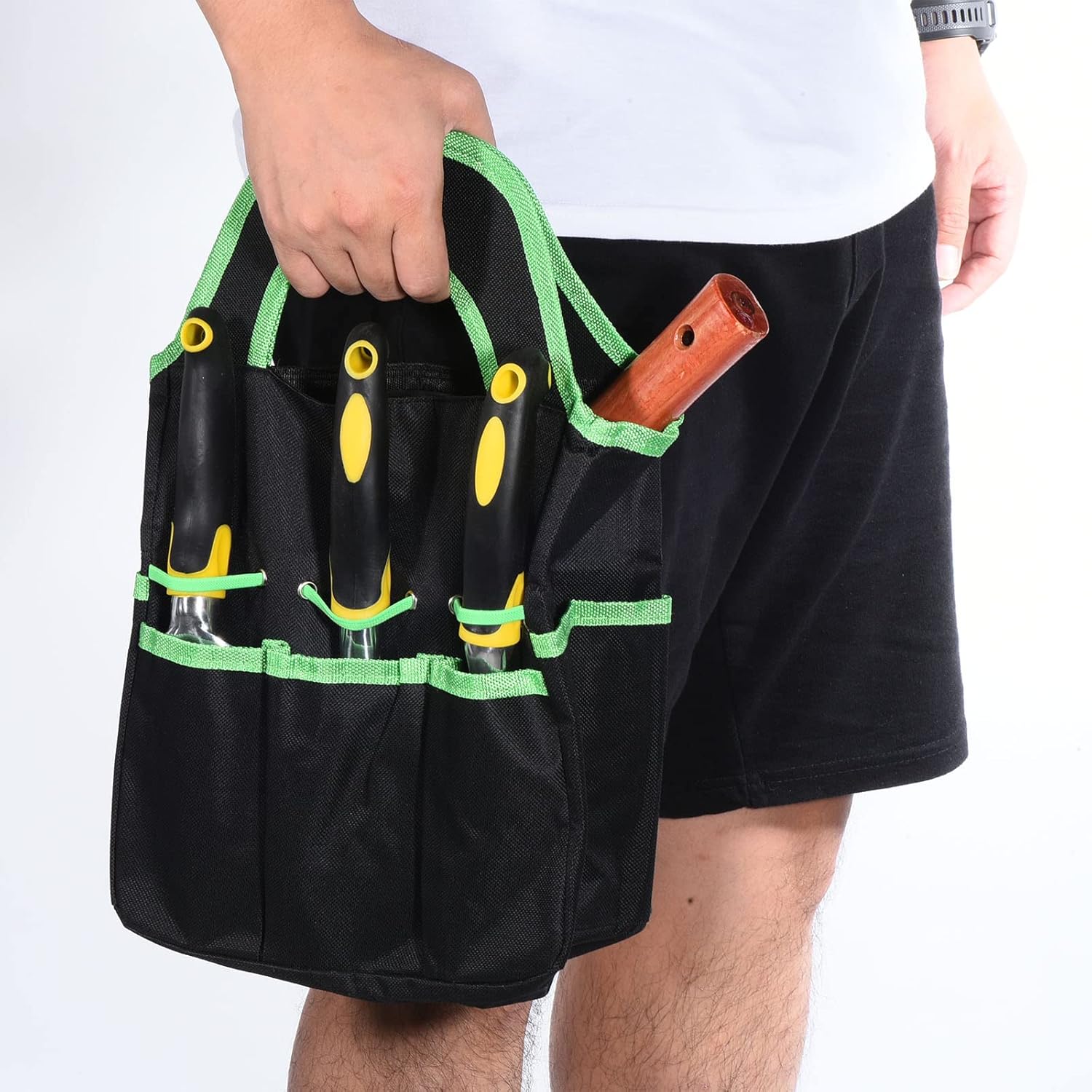 PATIKIL Garden Tool Bag, Cloth 8 Pockets Storage Hand-held Tote Bag Holder for Hoe Shovel Rake Fork Weeder Pruning Shear, Black