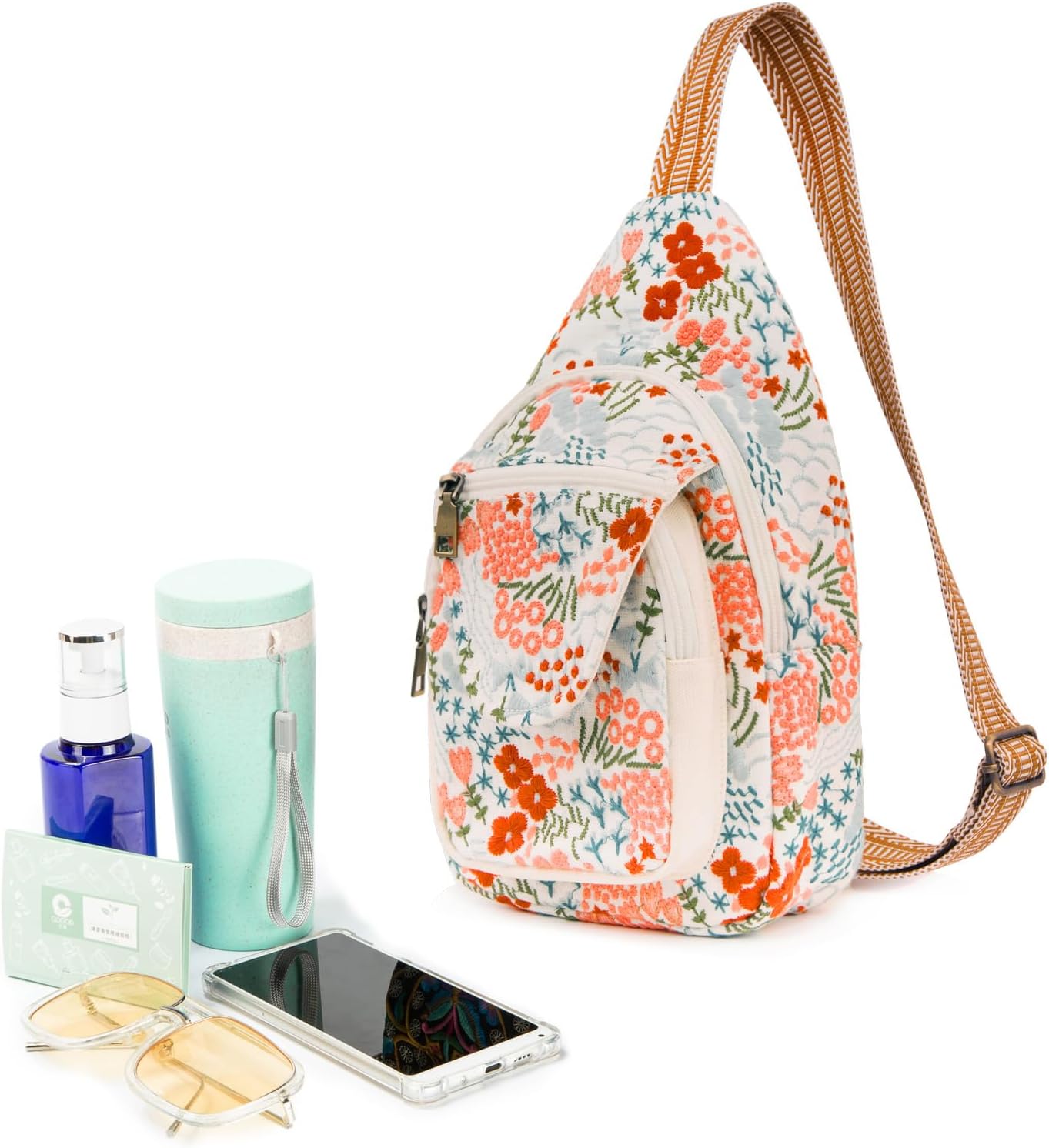 SILKAREA Vintage Embroidered Floral Ethnic Backpack for Women Handbag Shoulder Bag Mini Travel Purse (Flower Sea White)