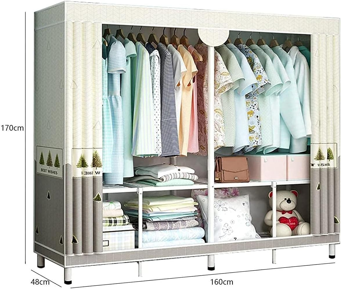 Wardrobe Metal Bracket Wardrobe Portable Fabric Wardrobe Stable Dorm Room Wardrobe 170 160 48CM Clothes Rack (Color : B Size : 170 160 48CM) (F 170 * 160 * 48CM)