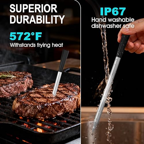 Miniatura 5 de Termómetro inalámbrico para carne, Bluetooth digital, termómetro inteligente para carne con base de refuerzo, sonda impermeable IP67, precisión de