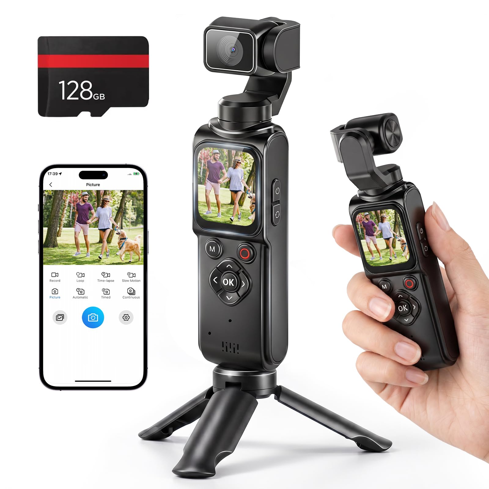 Cámara de vlogging 4K, cámara de bolsillo portátil, 4K/30FPS con foto de 75MP, lente giratoria de 330° y seguimiento facial, pantalla táctil de 1.7 pulgadas, Wi-Fi, zoom digital de 18x, para YouTube