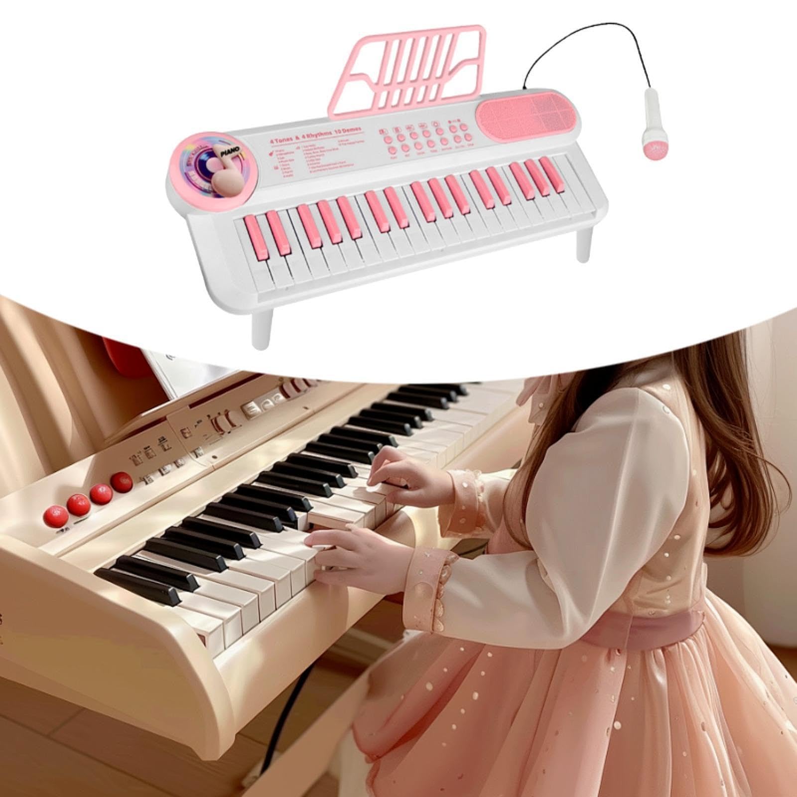 Gralara Piano Keyboard Elektronisches Musikspielzeug für Kinder mit 37 Tasten Und Mikrofon Lernklavier Zur Musikalischen Erziehung für Eltern Kind Kommunikati, Weiß
