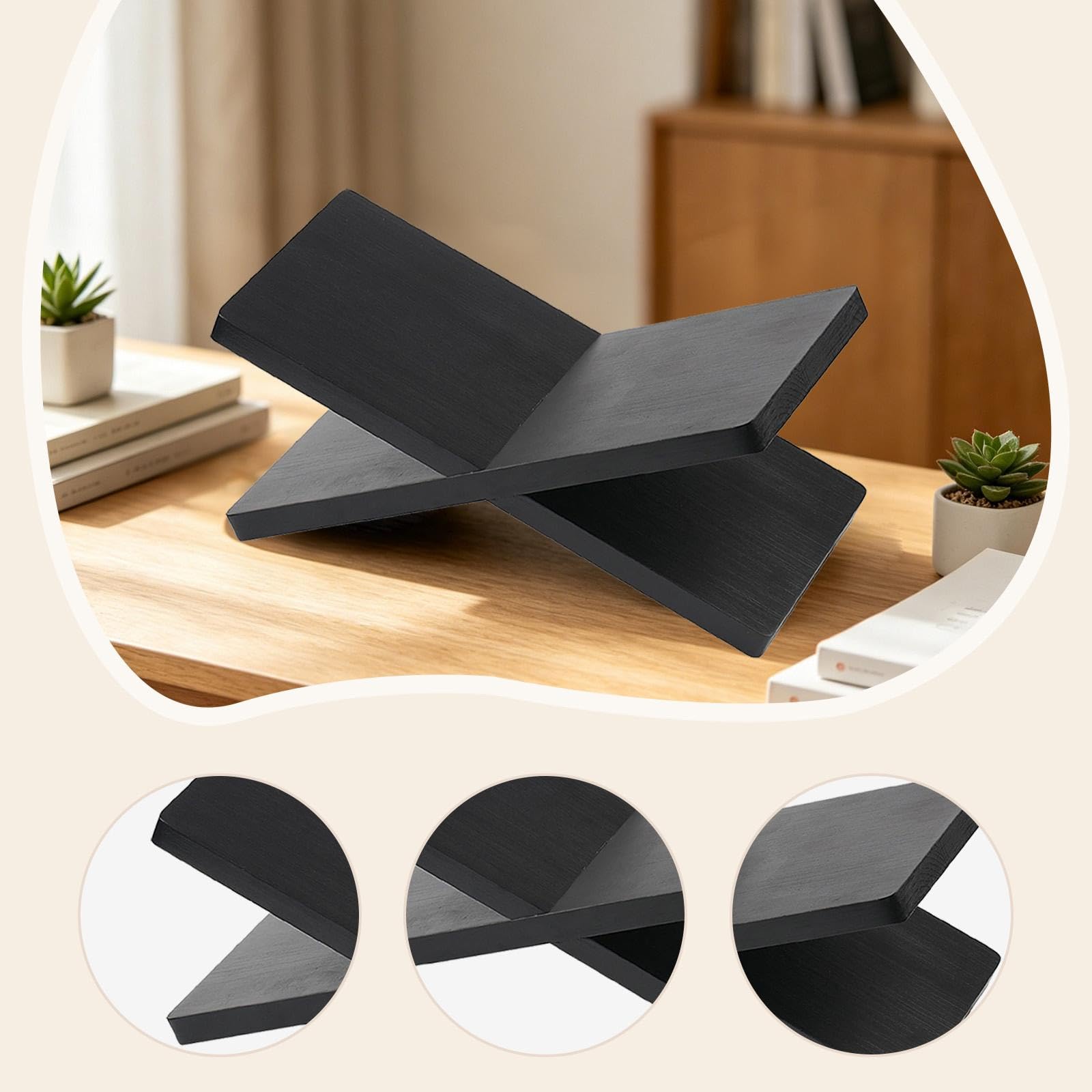 Supporto per Libri in Legno, Poggialibri Portatile, Supporto Stabile da Tavolo/scrivania, Accessorio per La Lettura, Adatto a Studenti, Insegnanti, Nero