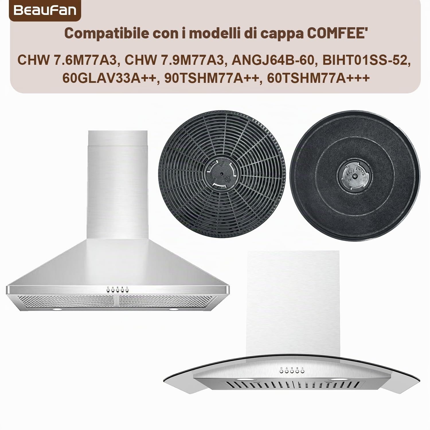 4 filtri ai carboni attivi CF03 compatibili con cappa aspirante COMFEE: CHW 7.6M77A3, CHW 7.9M77A3, ANGJ64B-60, BIHT01SS-52, 60GLAV33A++, 90TSHM77A++, compatibile con Respekta MIZ4000