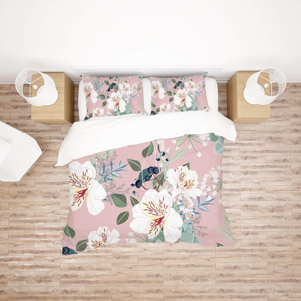 Parure de lit toutes saisons oiseaux blancs grand confort pour nuits paisibles rose