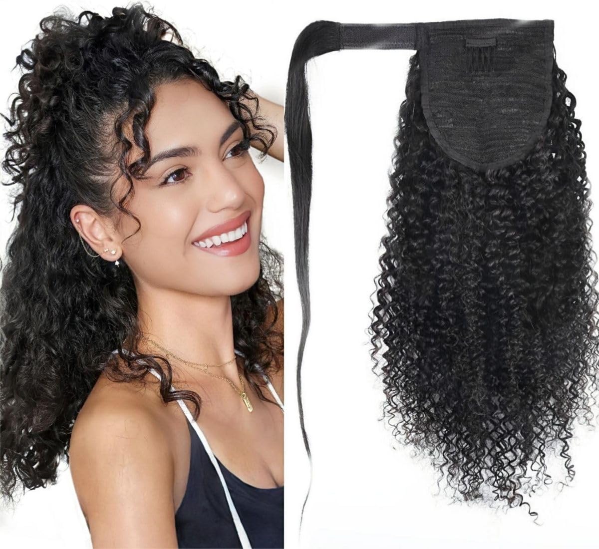 Sexycat Curly Ponytail Extension Human Hair 24 Inch 130g Wrap Around Real Clip in Hair Ponytail Extensions Remy Human Hair #1B Natural Black