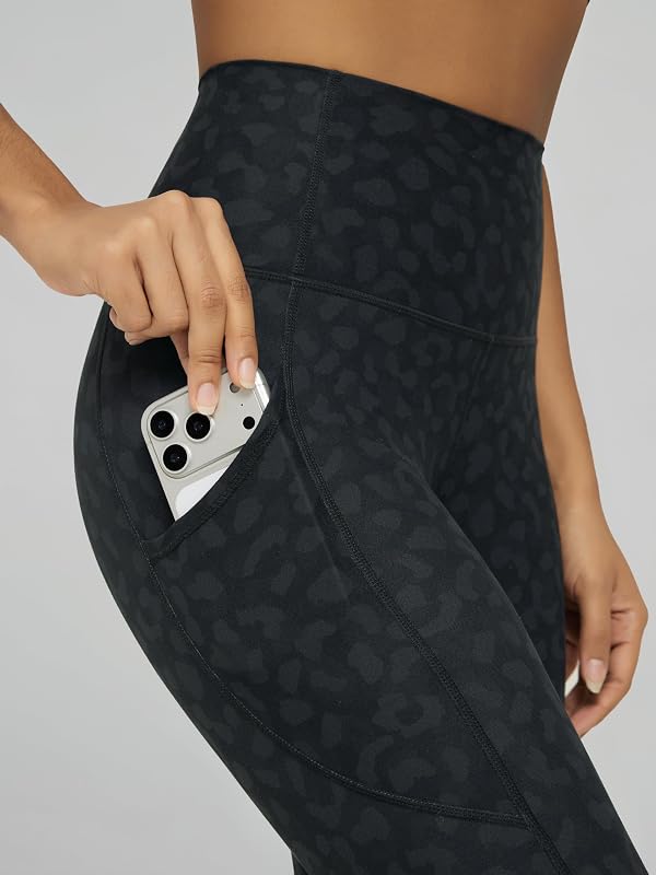 ODODOS Women's High Waisted Printed Yoga Capris with Pocket, Tummy Control Non See Through Workout Sports Running Athletic Capri Leggings, Charcoal Leopard, Large image 6