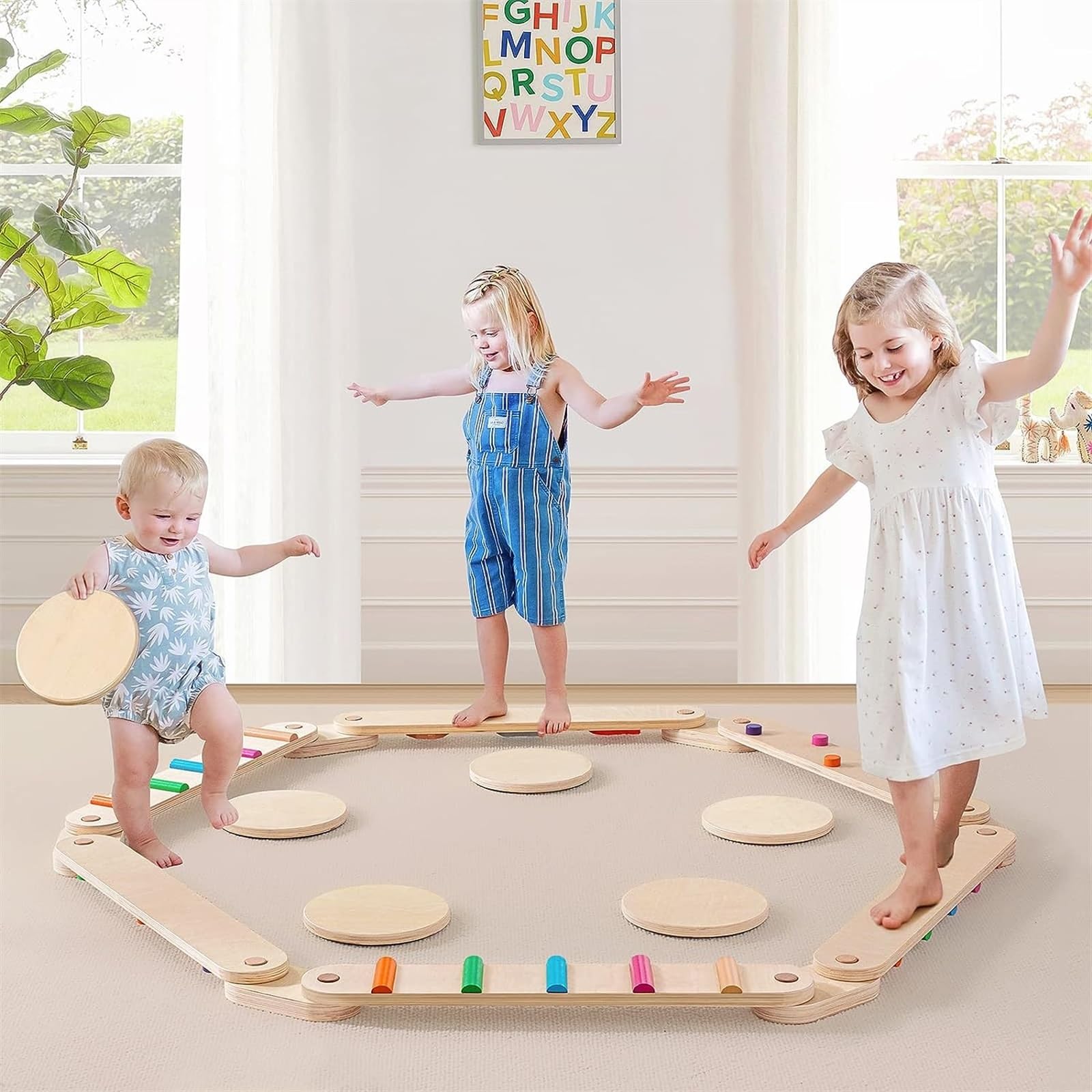 THE WHITE SHOP Wooden Balance Beam, Toddler Balance Boards, Balance Beam for Kids Development, Coordination Motor Skills Gymnastics Obstacle Course Toys For Girls Boys