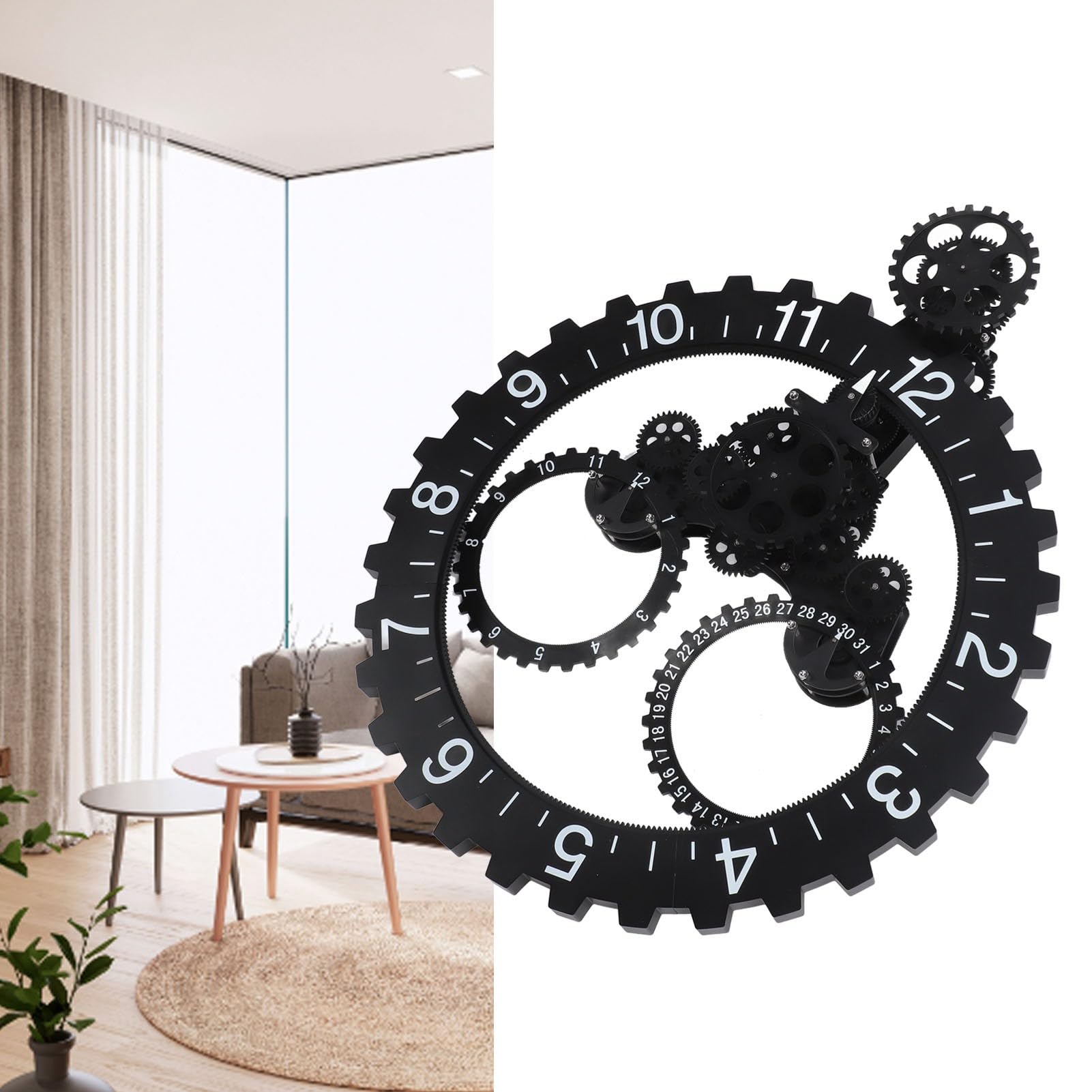 HEEPDD Orologio da Parete con Ingranaggi in Movimento per L'arredamento Moderno del Soggiorno di una Fattoria, Orologio da Parete Industriale Steampunk, Orologio da Parete in Metallo