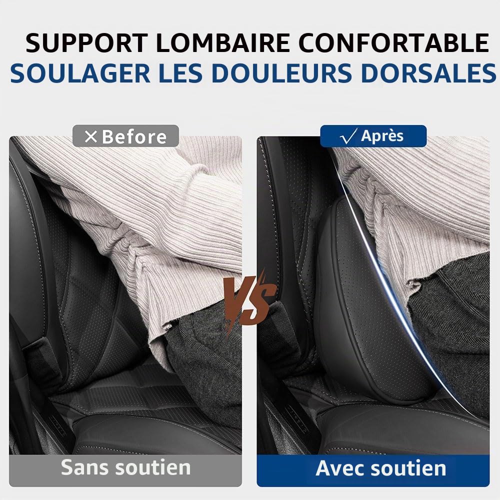 Coussin de Soutien Lombaire Ergonomique, Oreiller de Soutien du Dos Dossier Support Dorsal en Mousse à Mémoire pour Siège de Voiture Chaise de Bureau, Noir, 1 Pièce