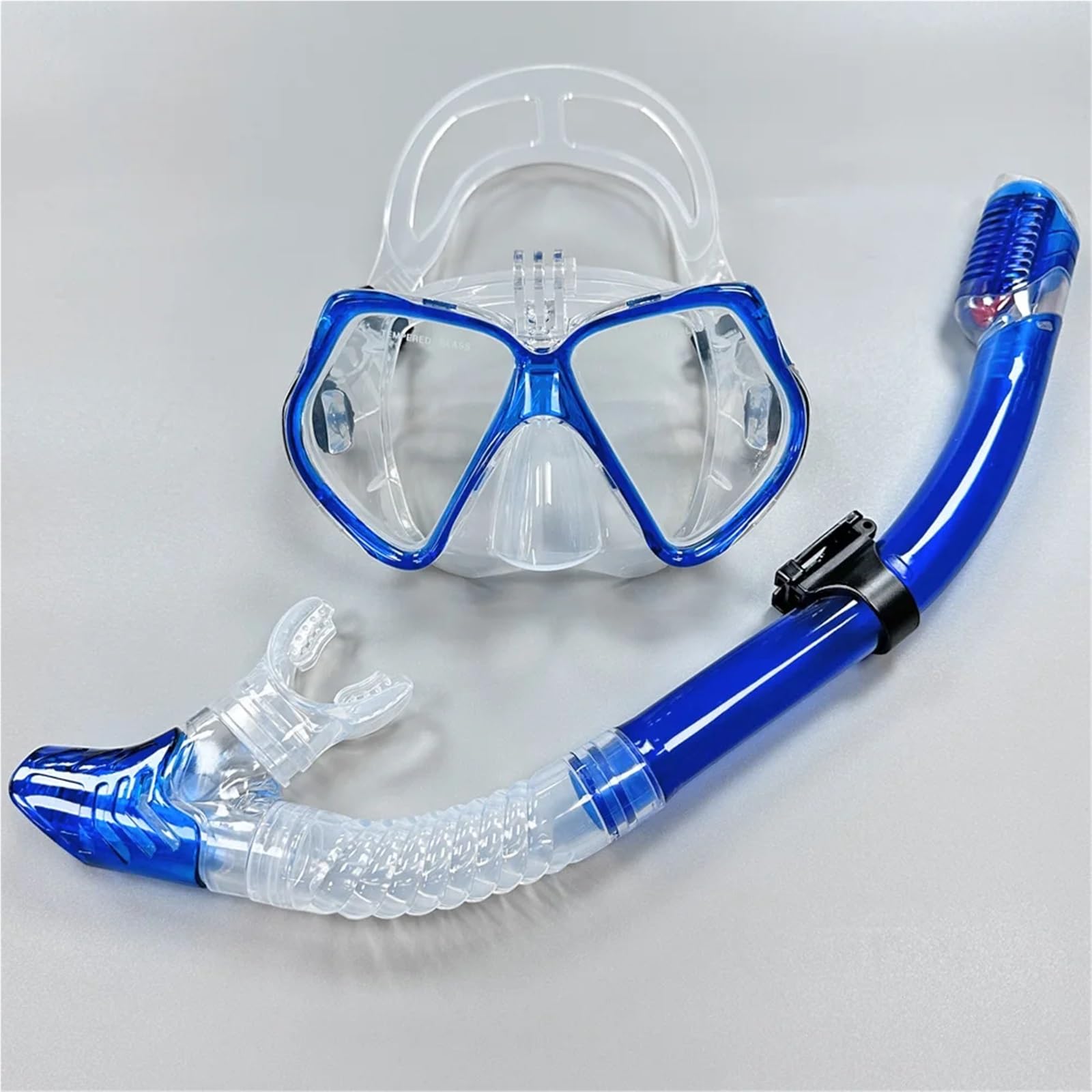 Buceo Kit de de Buceo Máscara de Buceo con Kit de Snorkel para cámara Deportiva subacuática GoPro, Gafas de natación Profesionales antivaho y secas(Blue)