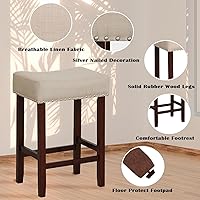 Vista 43 de ERGOMASTER Taburetes de bar, 24 pulgadas, modernos taburetes de sillín, madera de caucho, caqui/marrón, juego de 2