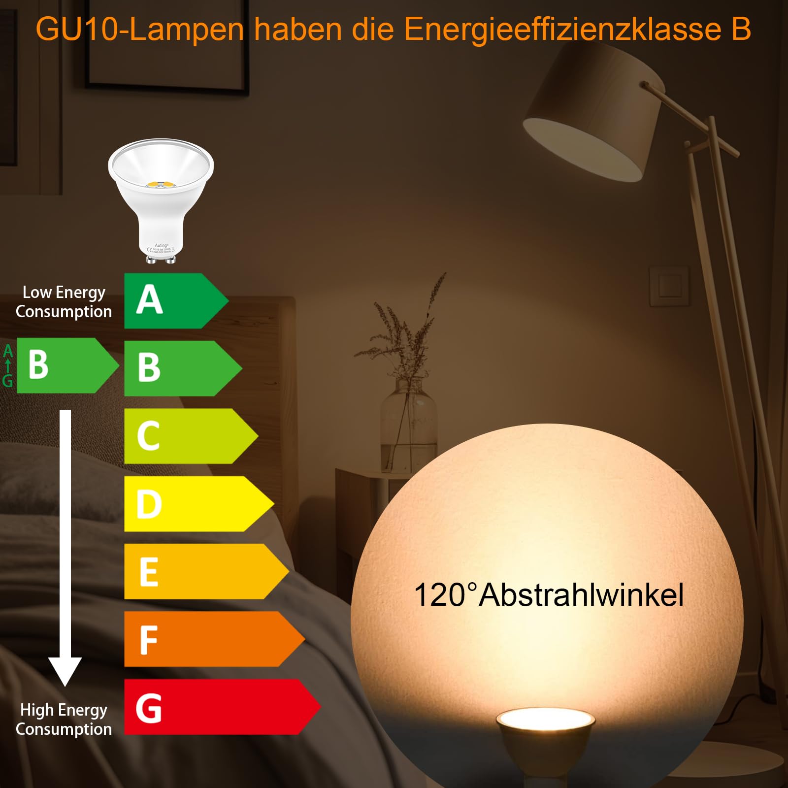 Auting Pack of 6 GU10 Warm White LED Spotlight Bulbs, 5W Equivalent 70W-80W, 800LM 3000K Warm White GU10 LED Bulb - Image 4