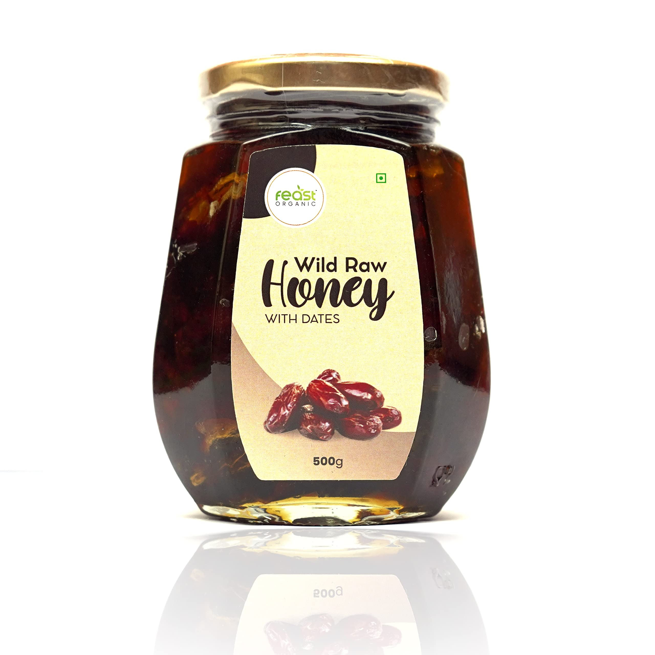 Feast Organic Wild Raw Honey with Dates 500g | Natural & Pure Dates a Healthy Dry Fruit with Nutritious Organic honey | Glass Jar 500 gram-image-2