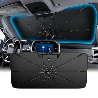 Wigoo Car Windshield Sun Shade Umbrella, UV Block & Heat Insulation, Reinforced Shaft Foldable Sunshade Keeps Car Cool & Protects Interior, Universal Fit for Mid-Size SUV, A12 (44.4 * 27.6 in) - Amazon product rated Grade B