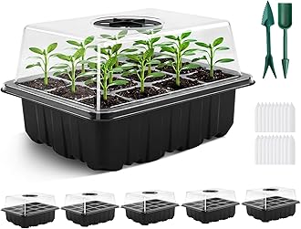 YAUNGEL Seed Trays, 6 Pack 72 Cells Propagator Growing Thicken Seedling Starter Growing Trays with Clear Lids/Adjustable Window for Greenhouse & Gardens, Black