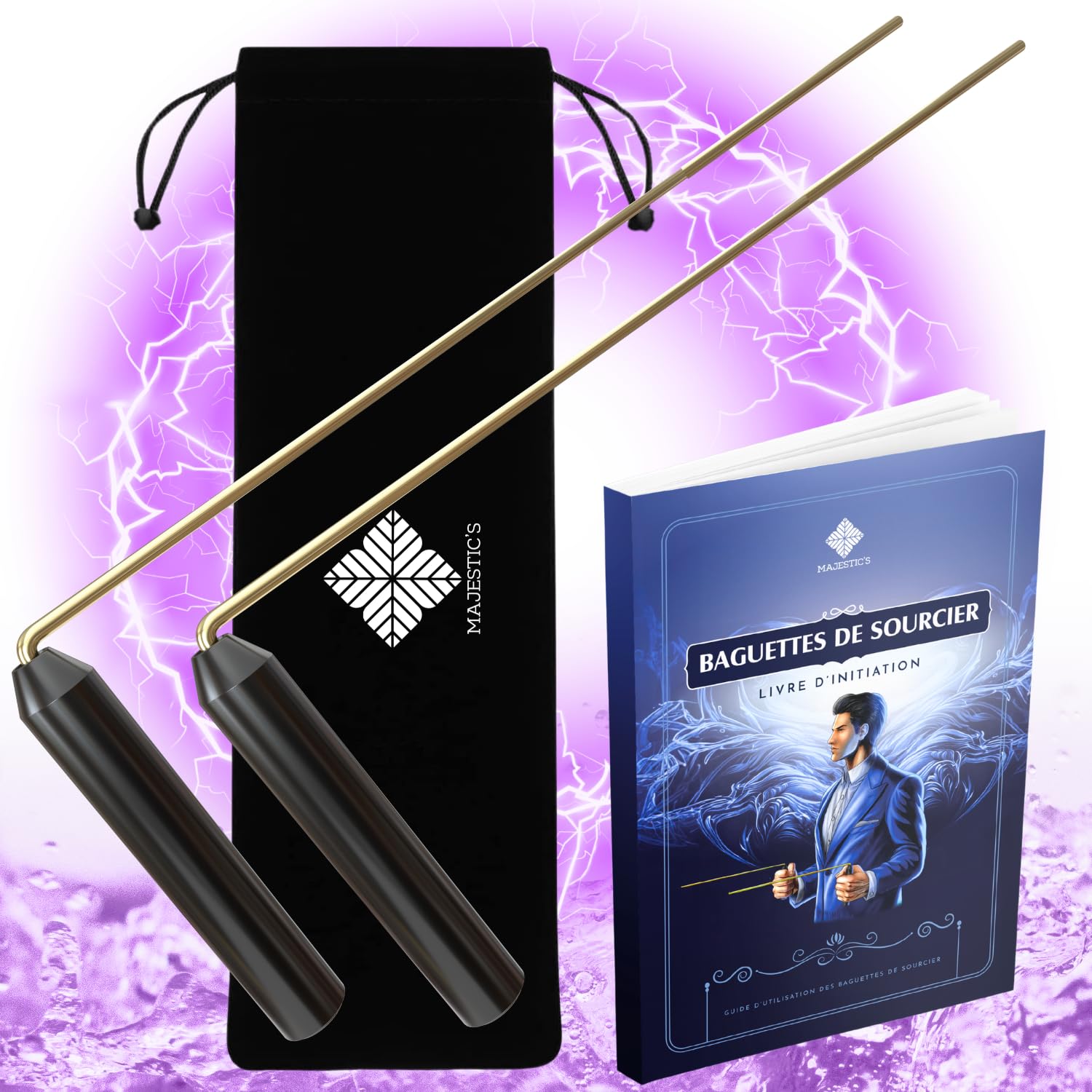 Baguettes de sourcier modèle PRESTIGE + Livre A5 en FRANÇAIS + Sac de transport : Coffret/Pack de Sourcier idéal pour débuter