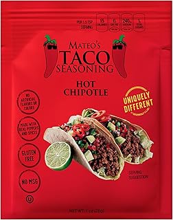 Mateo's Hot Chipotle Taco Seasoning Mix Packets, 1 Ounce (Pack of 12)