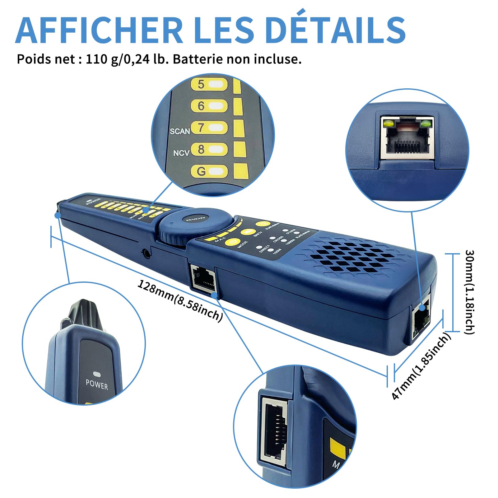 Henkion Kabeltester WT255 Cable Tracker, Drahtverfolger für Netzwerk-Telefonleitungen RVV BNC, unterstützt J45-Netzwerkkabeltest, Kurzschlusstest, Host-/Testbox-Fehlerortung, Arbeiten mit Kameratester