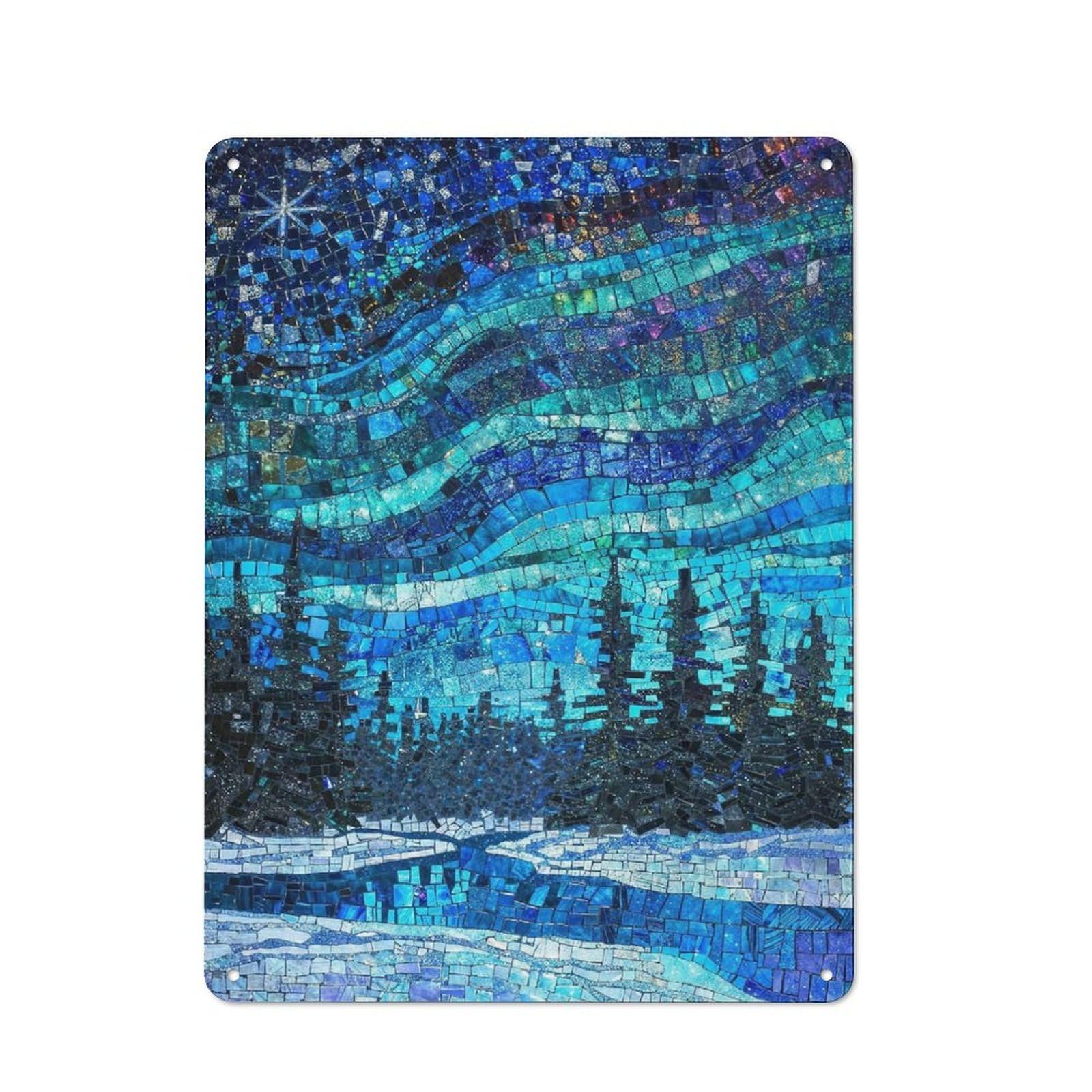Junmoney Northern Lights Mosaic Retro Retro Metal Sign 40X30cm Featuring Garage Wall Decor For Garage, Hobby Room, Office Or Man Cave