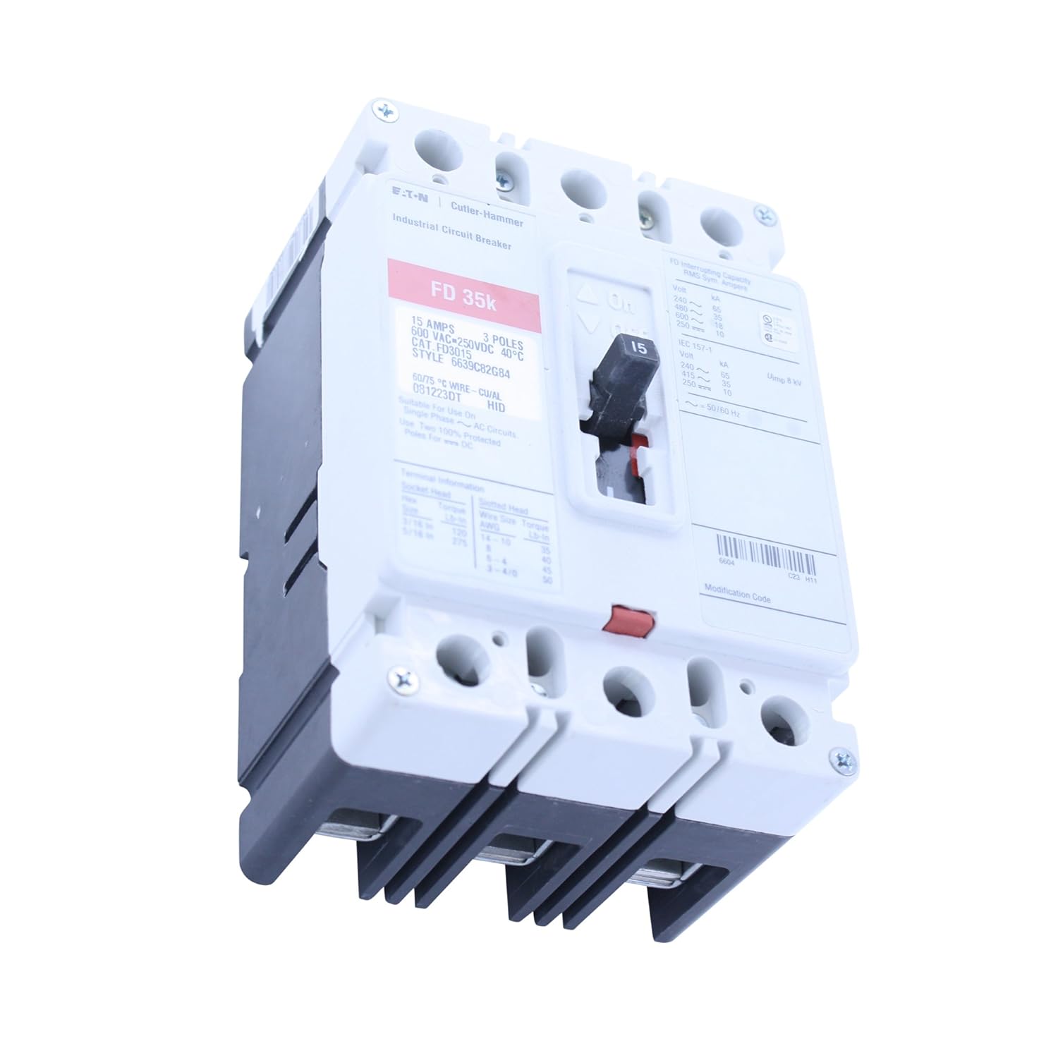 Cutler-Hammer FD3015 Circuit Breaker, Thermal Mag, 3-Pole, 15A