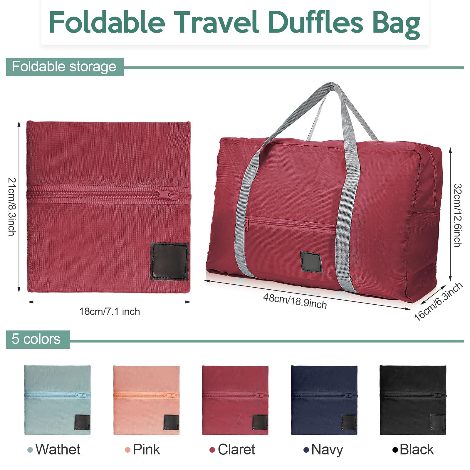 Faltbare Reisetaschen für Damen, Wochenendtaschen, leichte Gepäcktasche, persönliche Gegenstände, Sporttasche, Turnbeutel, Unisex, Wochenender, Übernachtung, Flughafen, 15 Stück, Mehrfarbig,