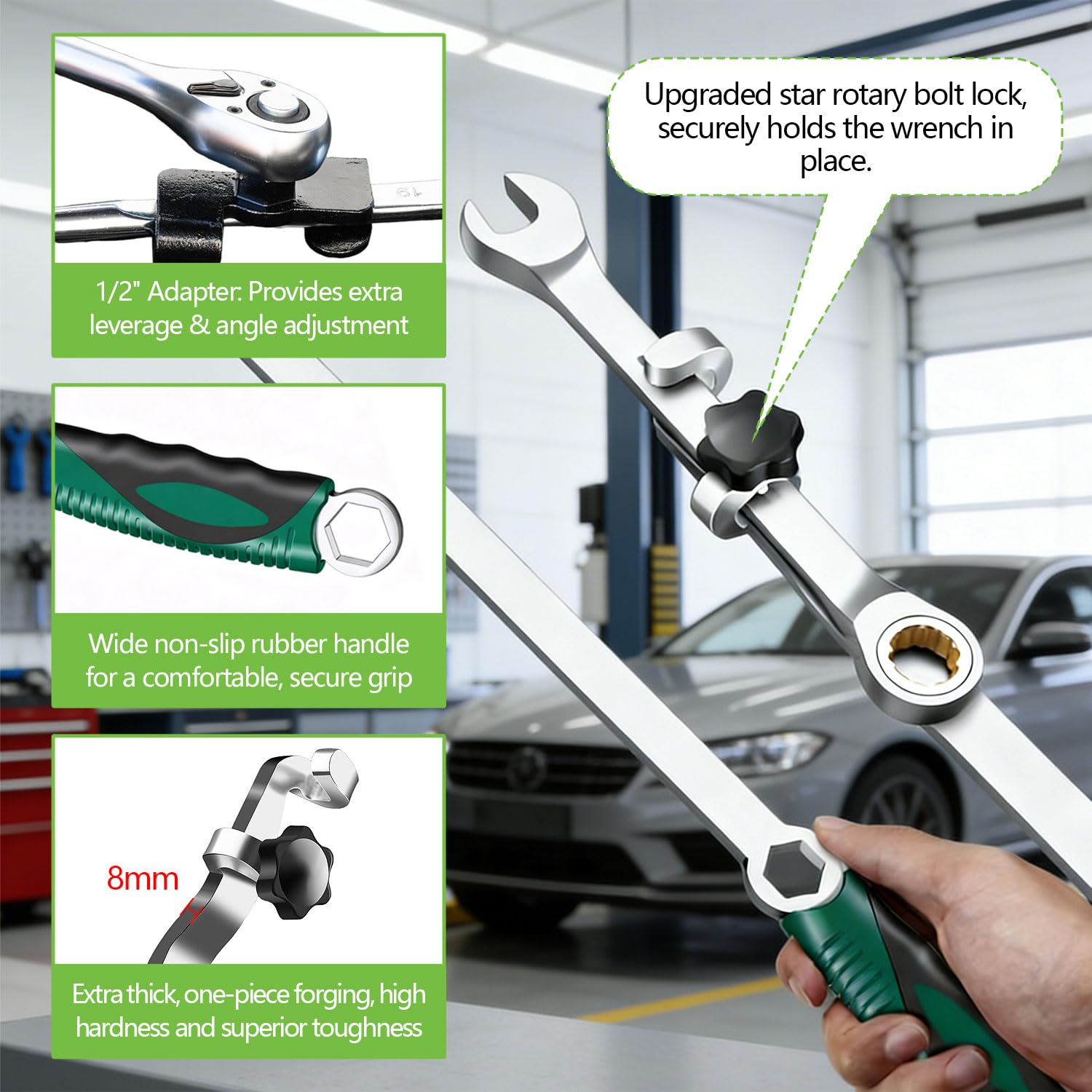 Prolongateur de Clé de 40 cm avec Adaptateur de 1/2 Pouce, compatible avec Clés à Double Fonction/à Bouche/à Cliquet pour Réparation Automobile, Maintenance d’Équipements, Bricolage Domestique