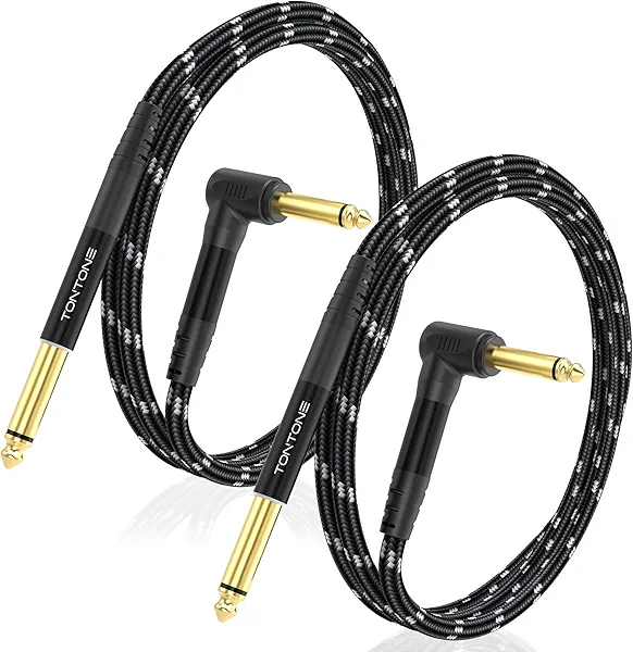 1/4 Inch Guitar Cable 2-Pack, 3.3FT Right Angle to Straight Instrument Cable, Quarter Inch 6.35mm TS Audio Cable for Electric Guitar, Bass, Keyboard, Mixer, Amplifier
