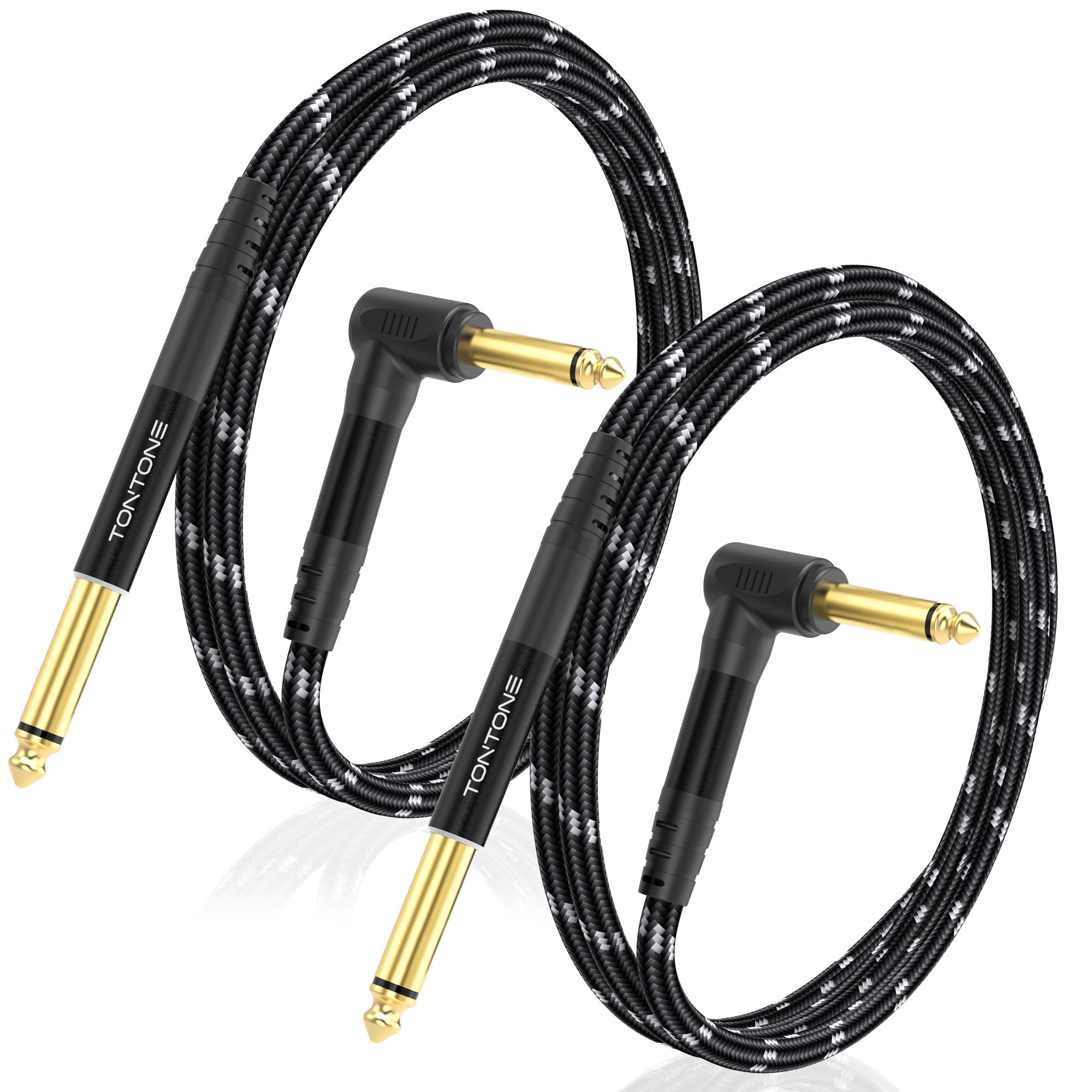 1/4 Inch Guitar Cable 2-Pack, 3.3FT Right Angle to Straight Instrument Cable, Quarter Inc…