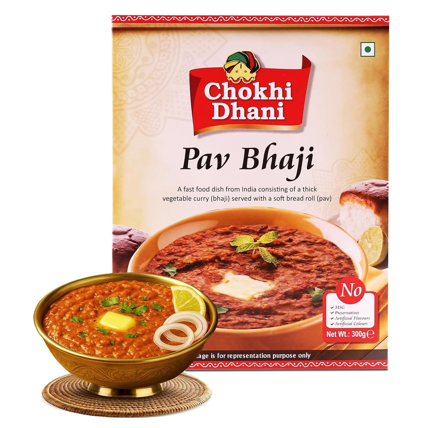 Chokhi Dhani Pav Bhaji Ready to Eat (300g) | Mumbai Street Food Style Thick Vegetable Curry | Heat & Serve in 2 Minutes | Fast Food Meal