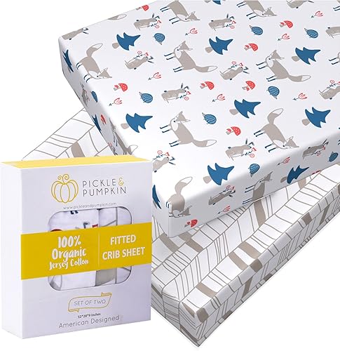 Pickle & Pumpkin Sábanas para cuna orgánicas de alta calidad, paquete de 2 sábanas bajeras para cuna 100% algodón orgánico  Ropa de cama para cuna