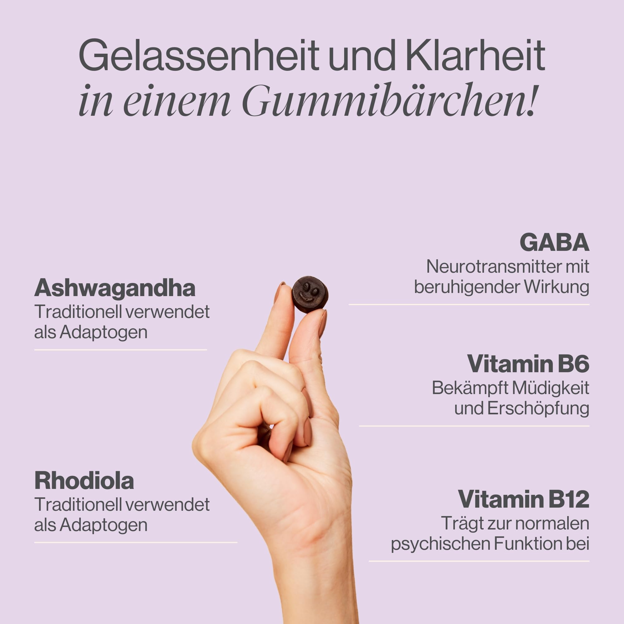 Ashwagandha, GABA, Rhodiola Rosea, Vitamin B12 und Vitamin B6-120 Vegane Gummibärchen, Ohne Gelatine und Glutenfrei - Cortisol Control Gummies, Tummy Tox