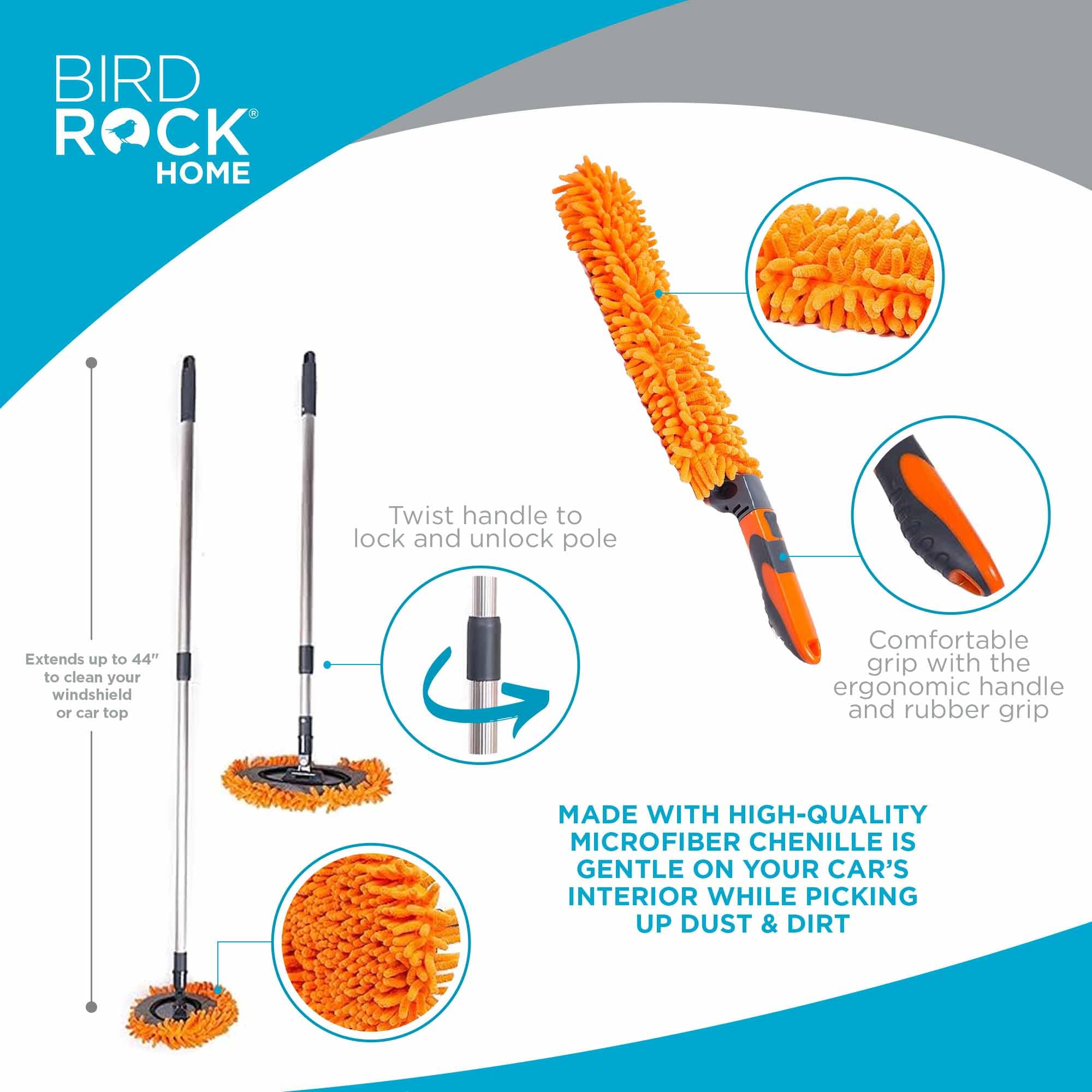 BirdRock Home Car Wash and Detailing Kit | Includes 6 pcs | Exterior and Interior Cleaning | Wheel Brush | Sponge | Duster | Extendable Cleaning Tool