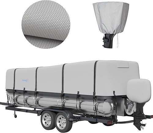 Miniatura 1 de Tuszom Funda para lancha pontón teñida en solución 900D con 18 correas resistentes al viento mejoradas, cubierta de barco 100% impermeable para