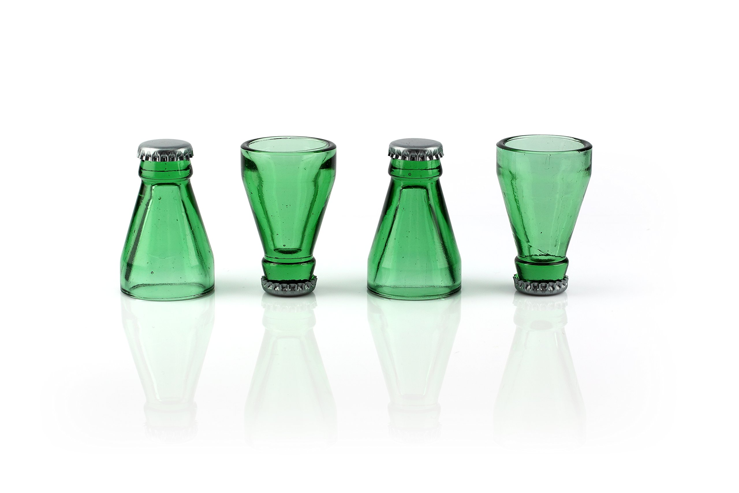 Barbuzzo Top Shots (Set of 4 Shot Glasses) - Made from Recycled Beer Bottle Glass - The Funnest Way to Serve Shots at Your Next Party