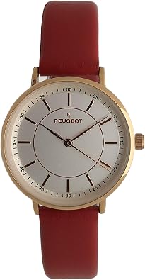 Peugeot Womens Modern Super Slim Watch, Sleek 14K Rose Gold Plated Dress and Evening Watch with Leather Strap