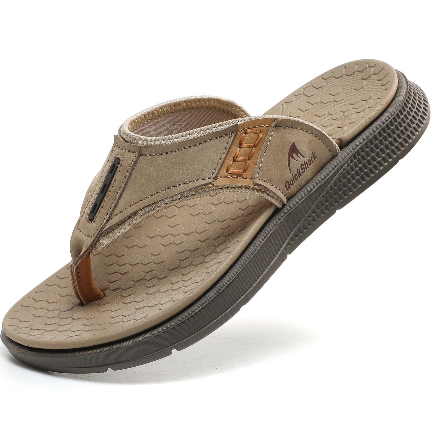 Quickshark Mens Flip Flops Leather Thong Sandals Arch Support Beach Slippers