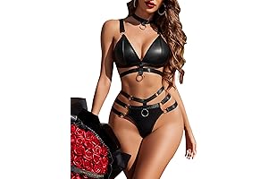 Leather Bra and Panty Set with O-Ring Link Cut Out