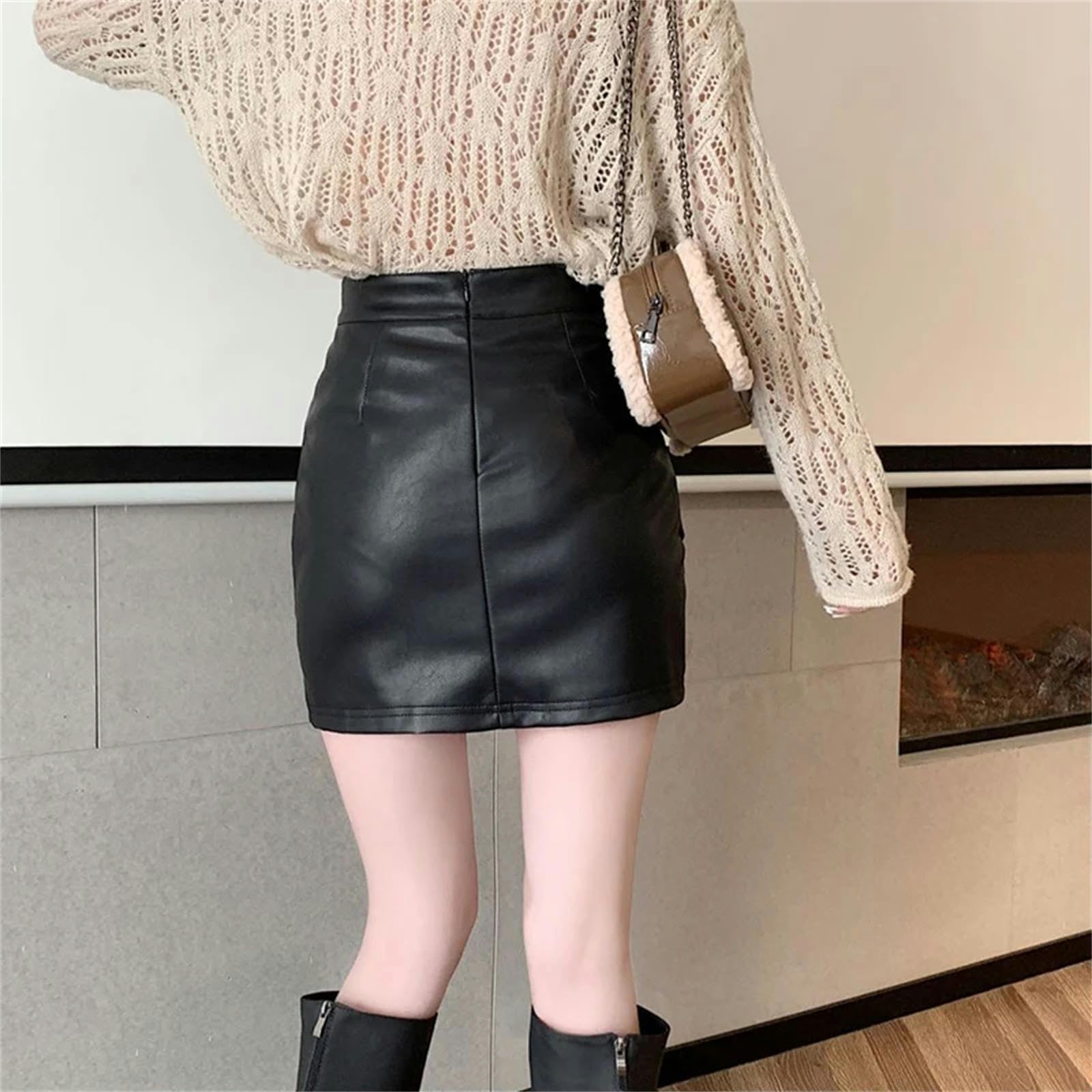 Gonna Lunga Donna Estate Mini Gonna in Pelle Sottile in Pelle Alta per Donne A Autunno Casual Matita-caffè-S