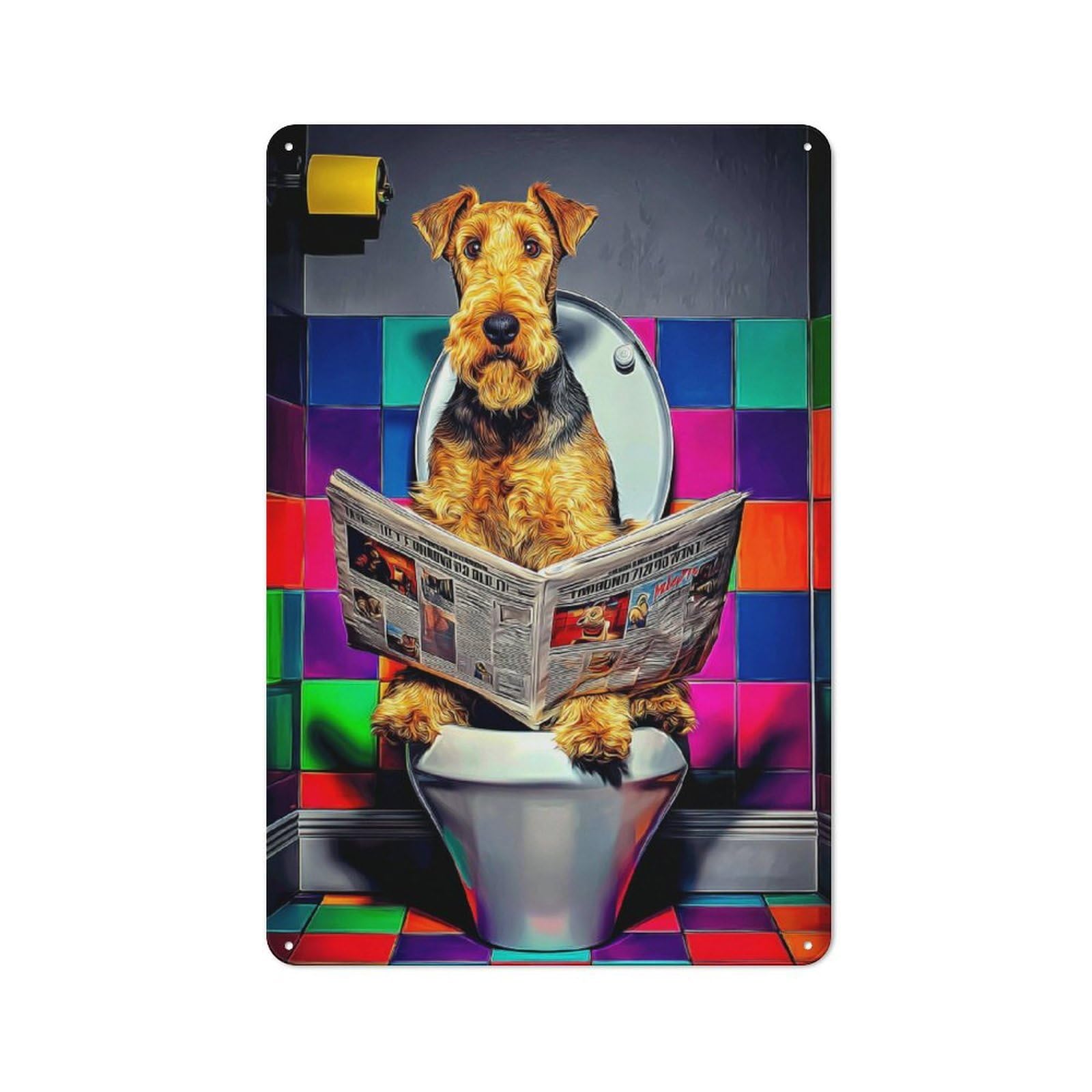 Junmoney Dog Reading Newspaper In Toilet Metal Wall Plaque With Design 30X20cm, Retro Small Space Decor For Flat, Dorm Room, Lounge Or Cafe