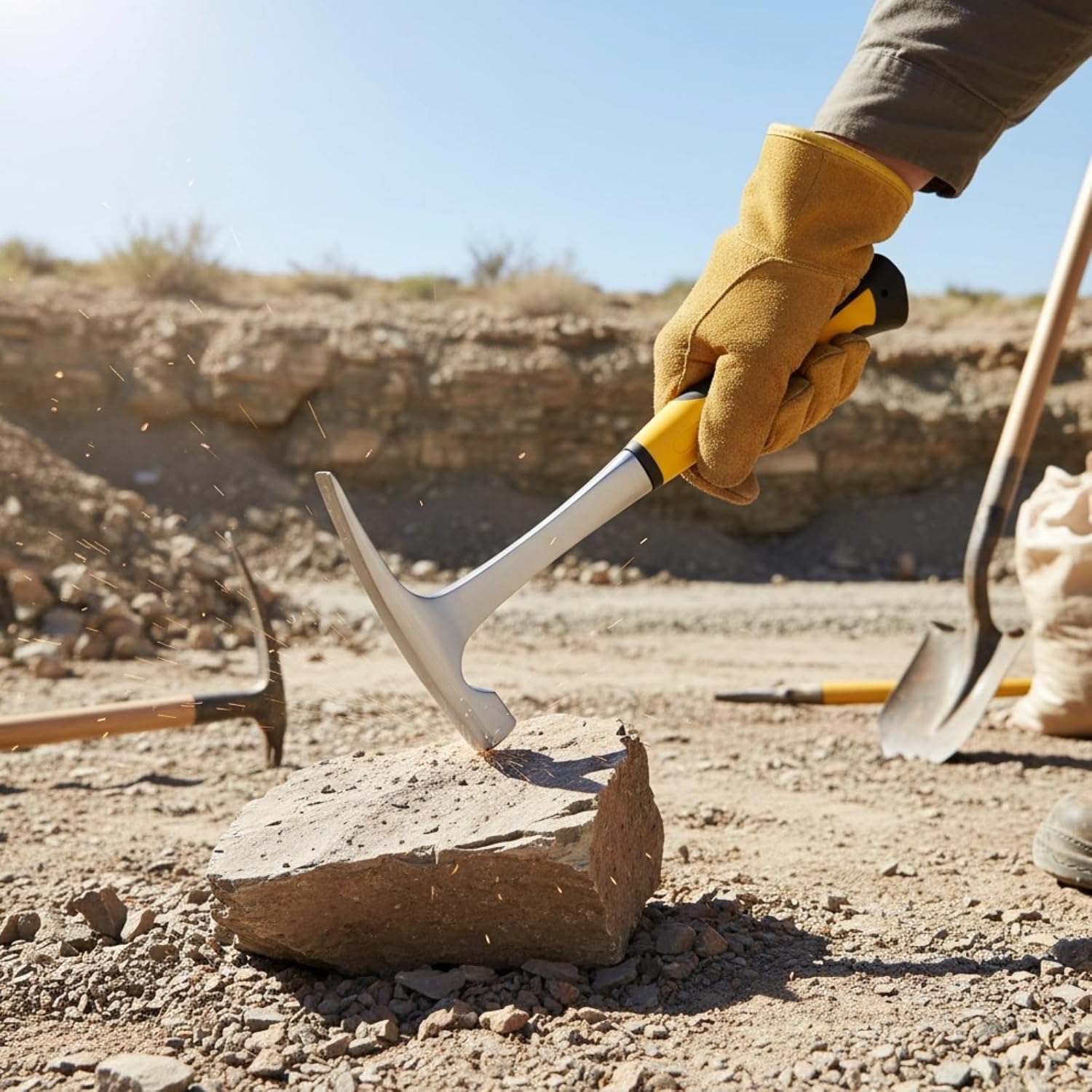 Geologist Hammer, 13 In Rock Pick Hammer, Carbon Steel, Flat Head, One-Piece Forged, Anti-Slip Grip, For Masonry Work