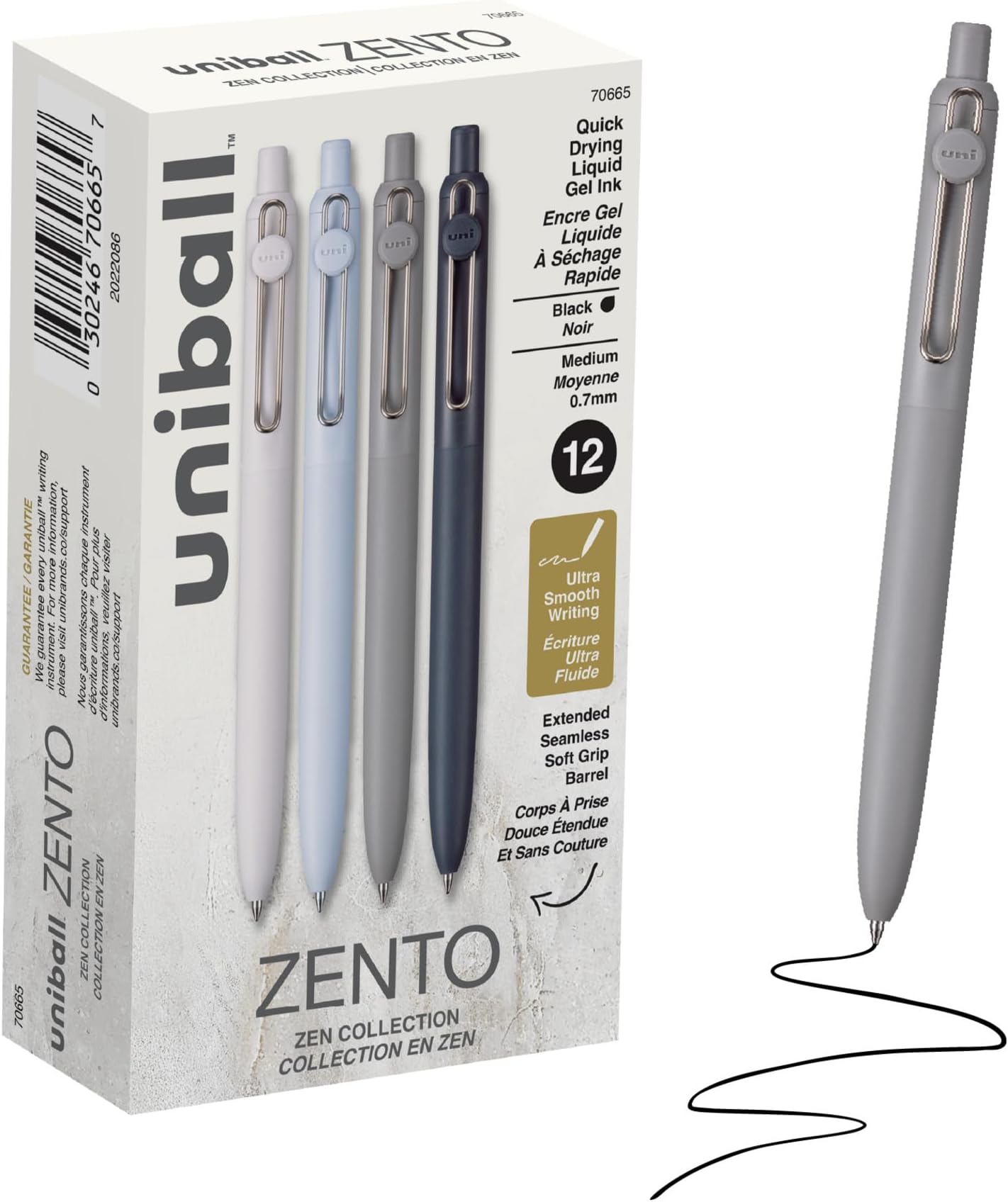 Zento Gel Ink Rollerball Pens, 12 Black Medium Point Smooth Writing Pens, Colored Japanese Pens, Zen Colors