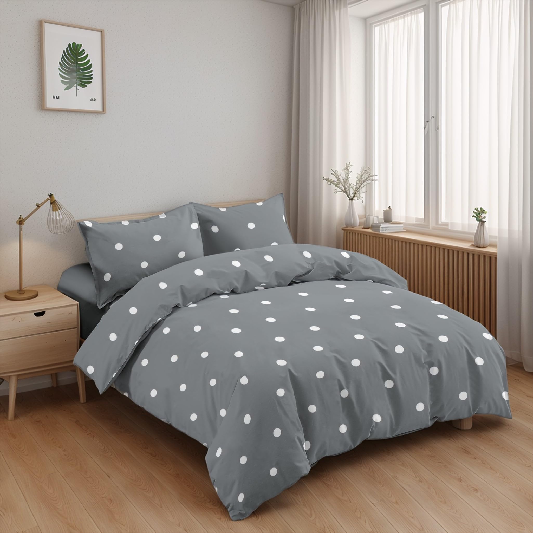Juego de Funda Nórdica 3 Piezas Cama 90 Microfibra Extra Suave Transpirable - 1 Funda Edredón 150x220 cm, 1 Bajera 90x200+28 cm y 1 Funda Almohada 50x110 cm (Punto Blanco)
